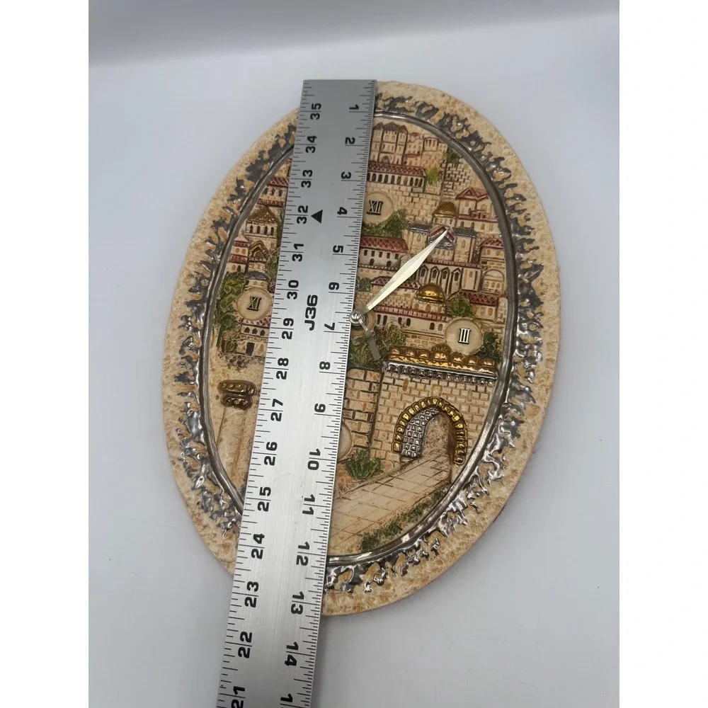Jerusalem Old City 3D Relief Oval Wall Clock Quartz Movement Home Decor 11.5in